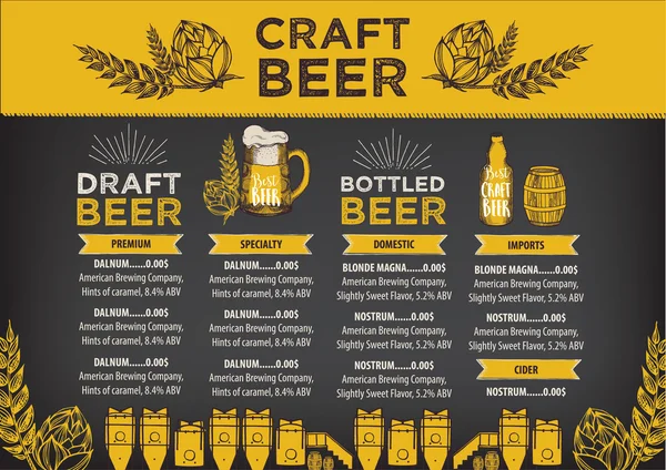 Conception de menu bière — Image vectorielle