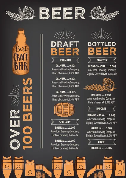 Design menu birra — Vettoriale Stock