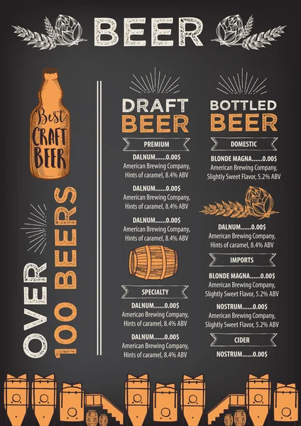 Design de menu de cerveja — Vetor de Stock