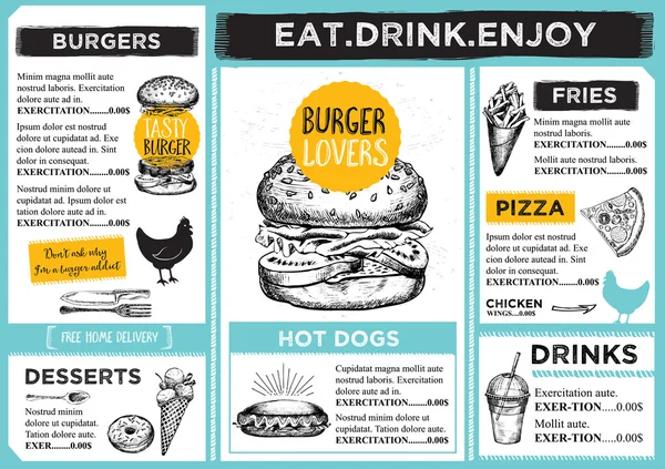 Burger menu design — Stockový vektor