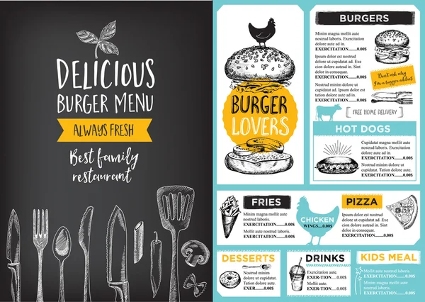 Burger menu design — Stockový vektor
