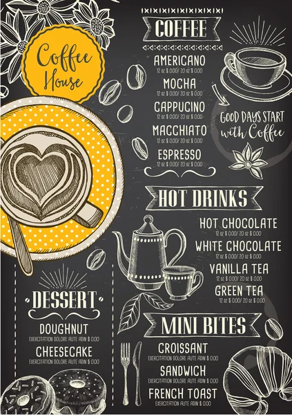 Caffè ristorante caffè menu — Vettoriale Stock