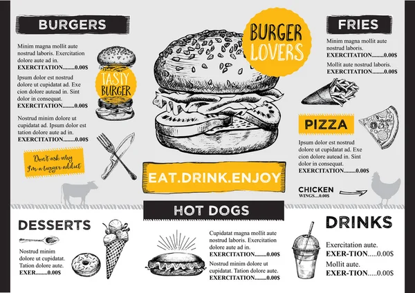 Design menu hamburger Illustrazione Stock