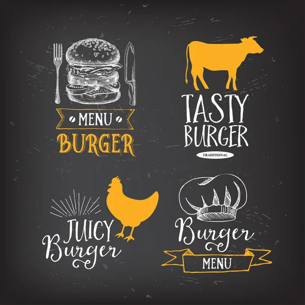 Burger menu restoran lencana - Stok Vektor