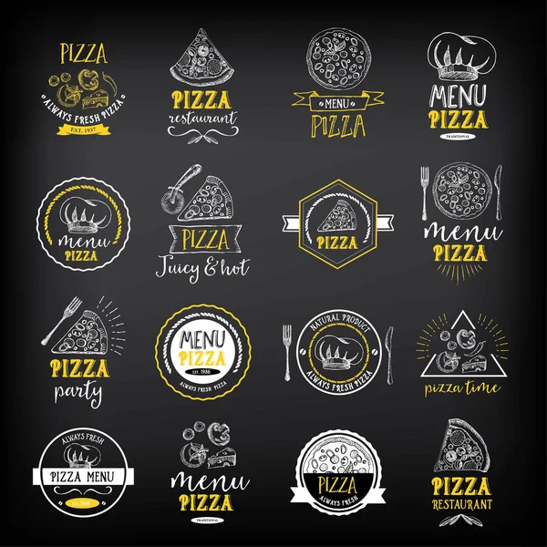 Pizza menú restaurante insignias — Vector de stock