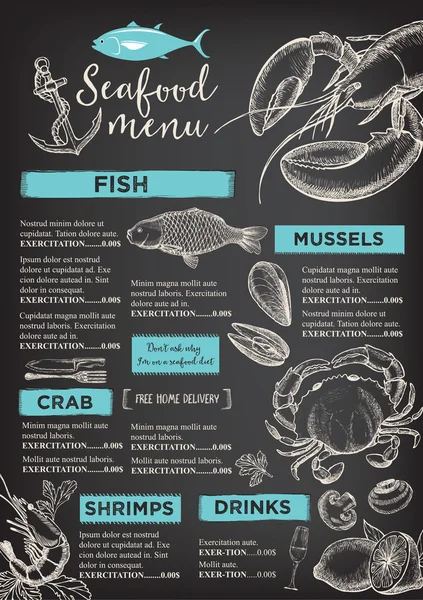 Brochure restaurant fruits de mer — Image vectorielle