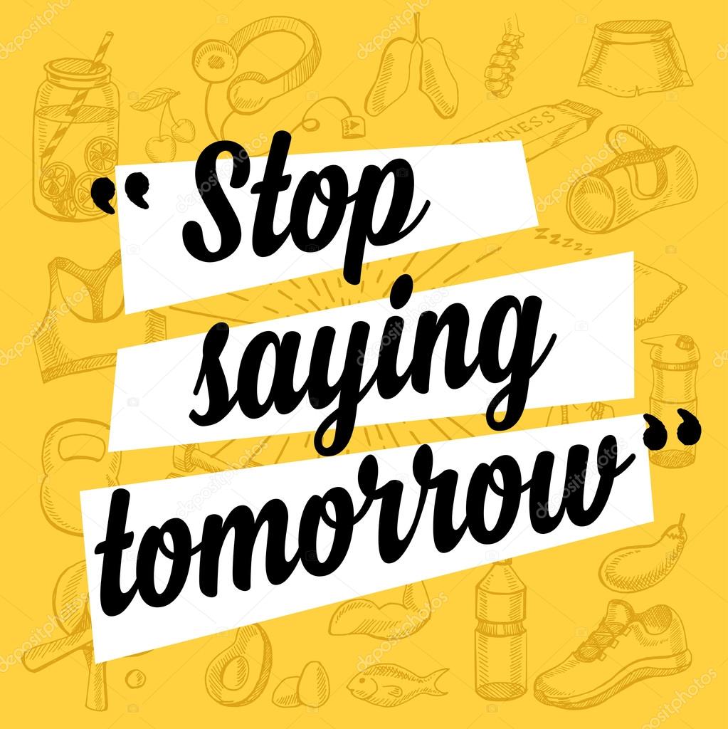 Fitness motivation quote poster. Gym inspirational banner with text and hand-drawing sport icons.