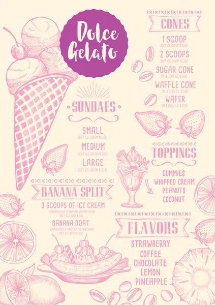 Menú de helados, folleto del restaurante — Vector de stock