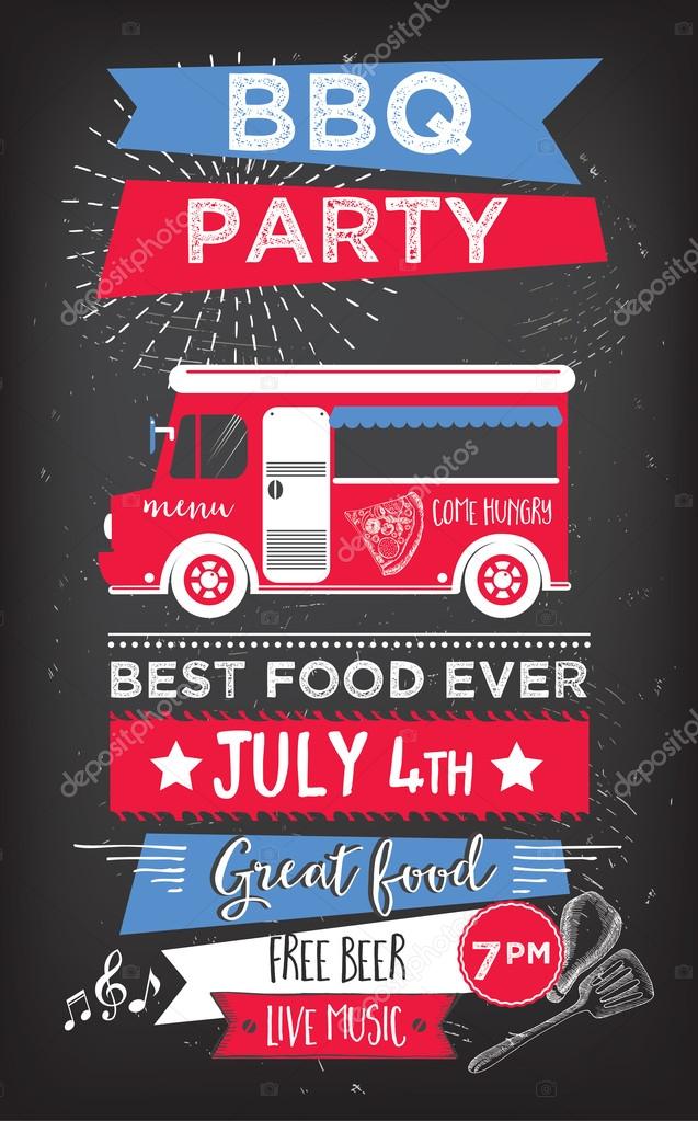 Food truck festival menu food brochure, street food template design. Vintage creative party invitation with hand-drawn graphic. Vector food menu flyer. Hipster menu board.