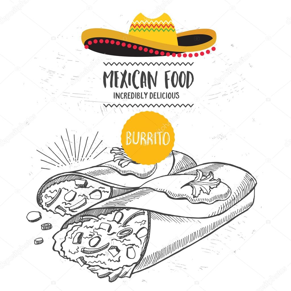 Mexican menu placemat food restaurant, menu template design. Vintage creative dinner brochure with hand-drawn graphic. Vector food menu flyer.