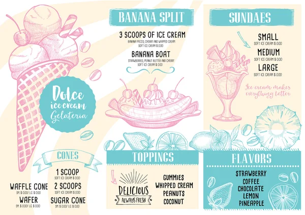 Ice Cream restaurant menu brochure — Stockvector