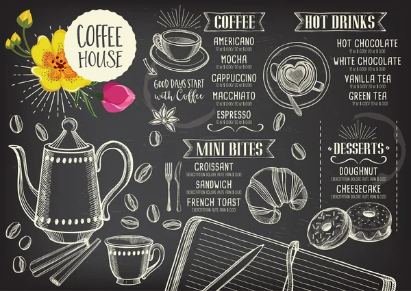 Kaffe restaurang café meny — Stock vektor
