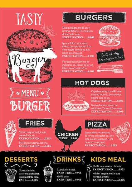 Menu napperon restaurant alimentaire brochure — Image vectorielle