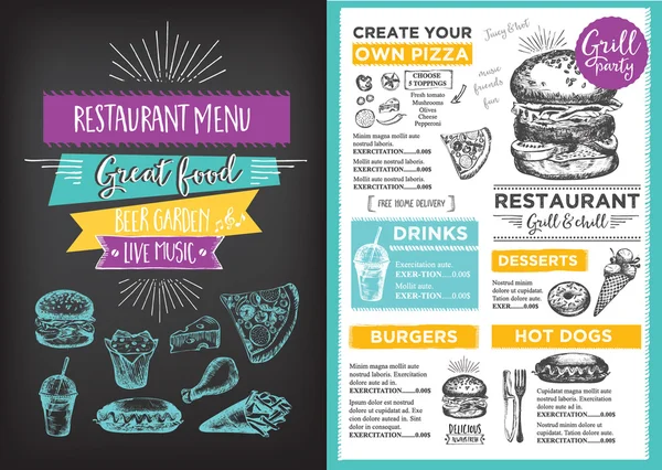 Menu placemat eten restaurant brochure — Stockvector