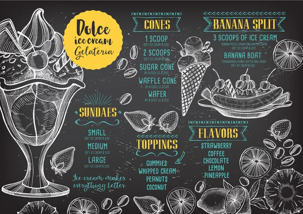 Panfleto de menu de restaurante de sorvete —  Vetores de Stock