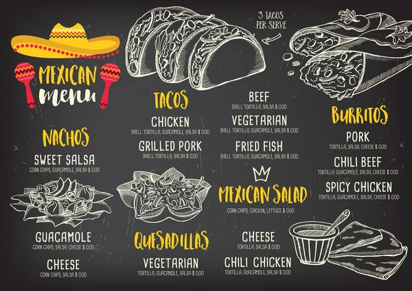 Menu mexicano restaurante de comida placemat —  Vetores de Stock