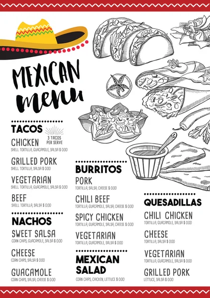 Mexican menu placemat food restaurant — Stock Vector