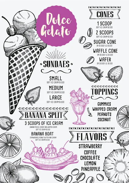 Folleto de menú de restaurante de helados — Archivo Imágenes Vectoriales