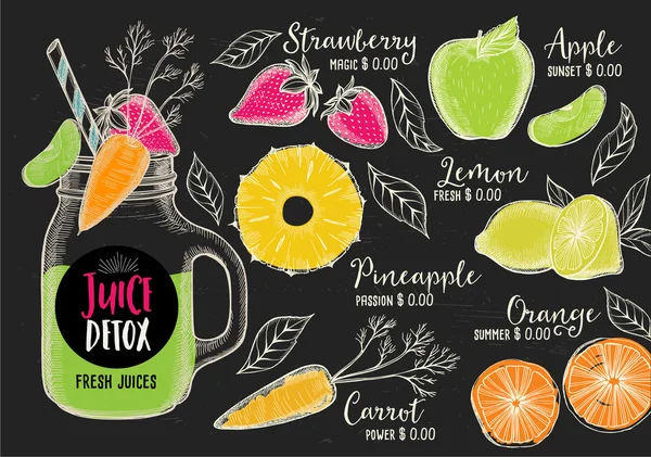 Jugo menú bebida restaurante folleto — Vector de stock