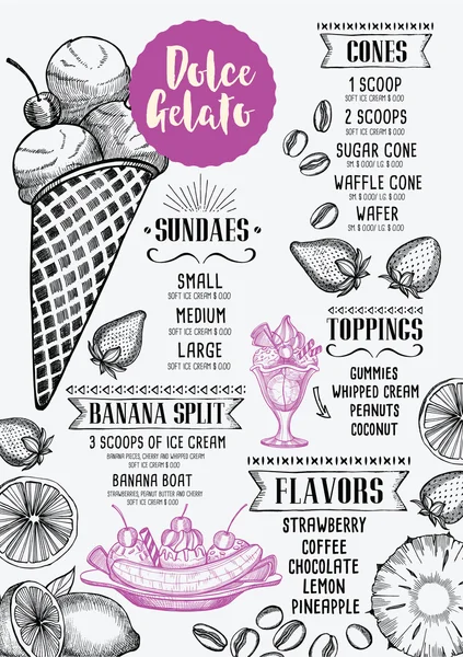 Menu gelato — Vettoriale Stock