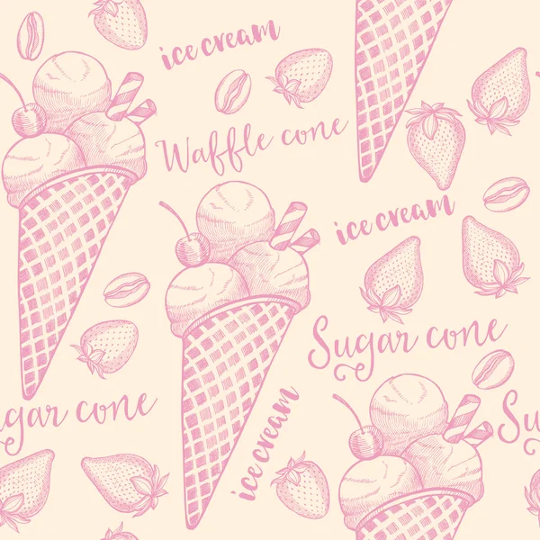 アイスクリームのシームレスなパターン背景. — ストックベクタ