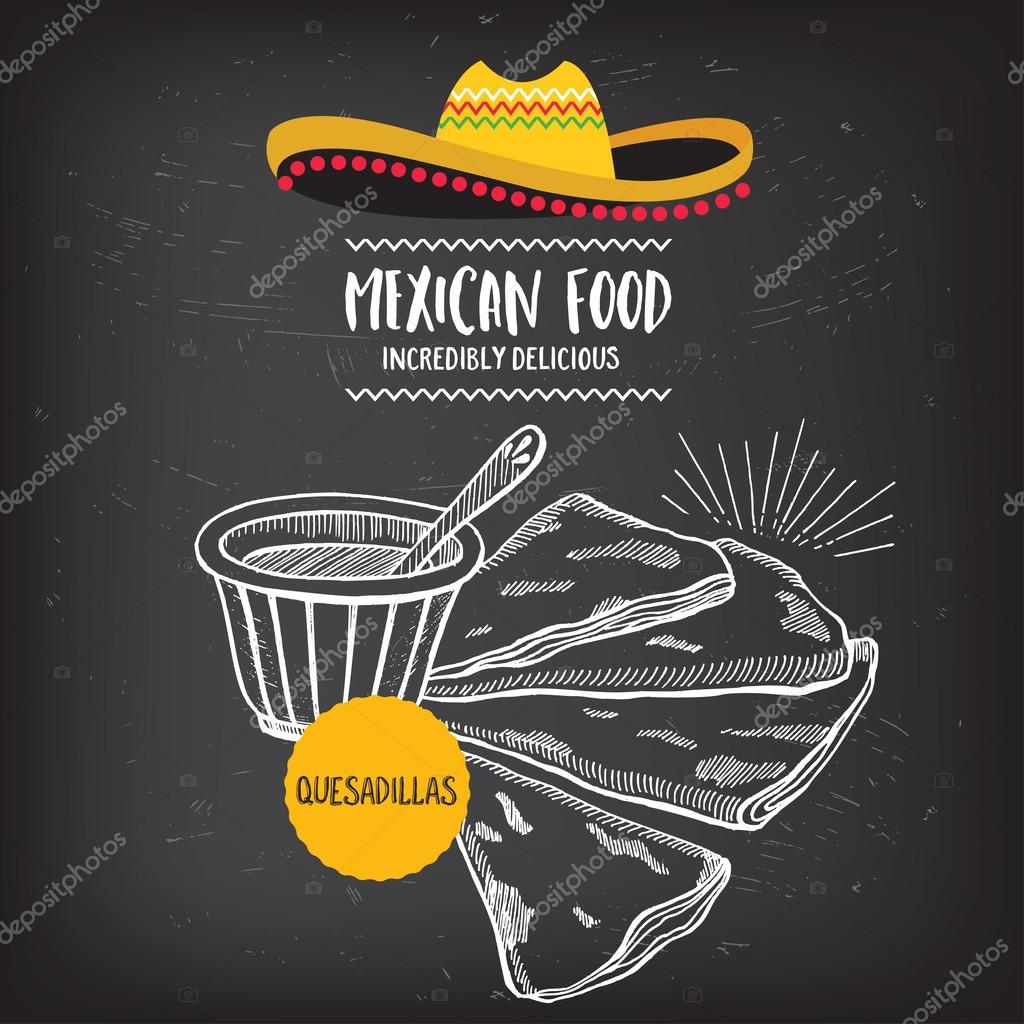 Mexican menu placemat food restaurant, menu template design. Vintage creative dinner brochure with hand-drawn graphic. Vector food menu flyer