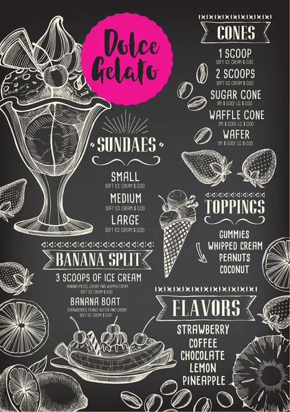 Menu gelato — Vettoriale Stock