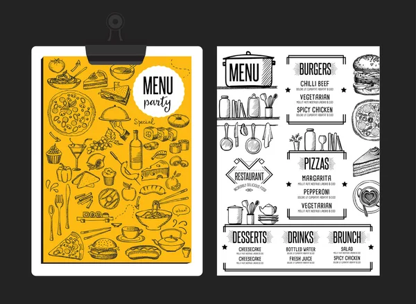 Restaurant de menu, modèle de nourriture — Image vectorielle