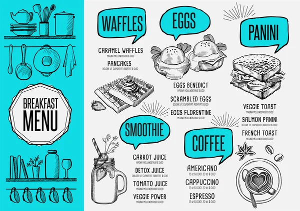 Menú desayuno restaurante, plantilla de comida — Vector de stock