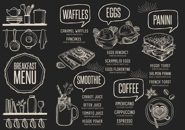 菜单早餐的餐厅，食物模板 — 图库矢量图片