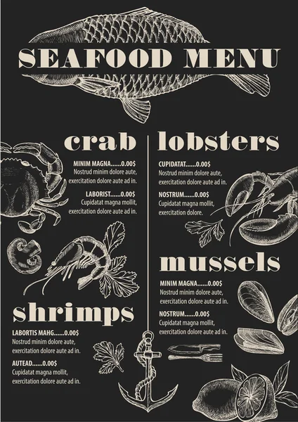 Restoran seafood menu, templat makanan - Stok Vektor