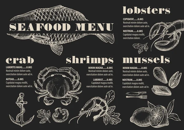Speisekarte Meeresfrüchte Restaurant, Lebensmittel-Vorlage — Stockvektor