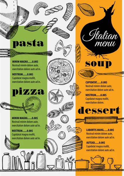 Menú restaurante italiano, plantilla de comida — Vector de stock