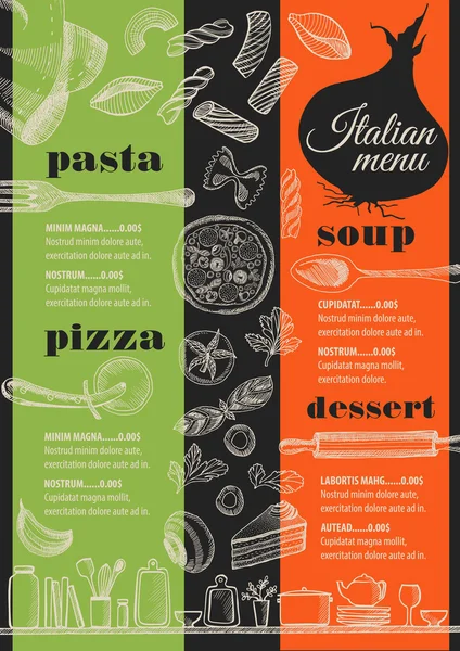 Menü İtalyan restoranı, gıda şablonu — Stok Vektör
