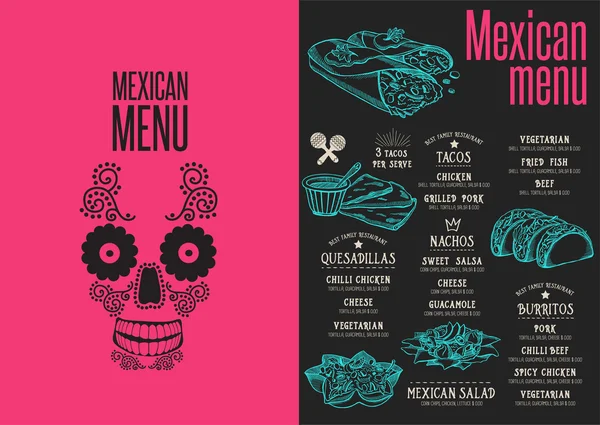 Menú mexicano restaurante, plantilla — Archivo Imágenes Vectoriales