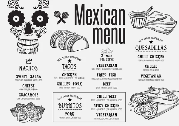 Menu restaurante mexicano, modelo —  Vetores de Stock