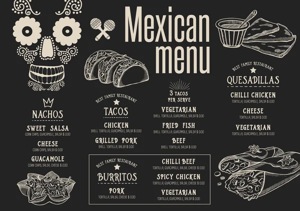 Menú mexicano restaurante, plantilla — Vector de stock