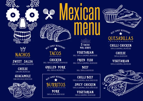 Menu restaurante mexicano, modelo —  Vetores de Stock