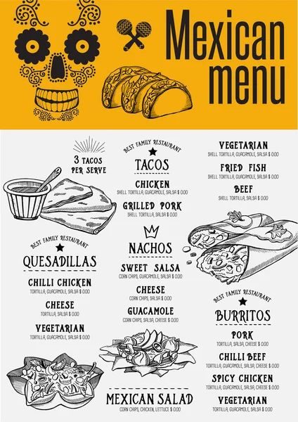 Menu restaurante mexicano, modelo —  Vetores de Stock