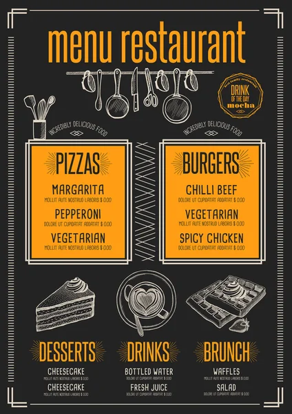 Restaurant de menu, modèle de nourriture — Image vectorielle
