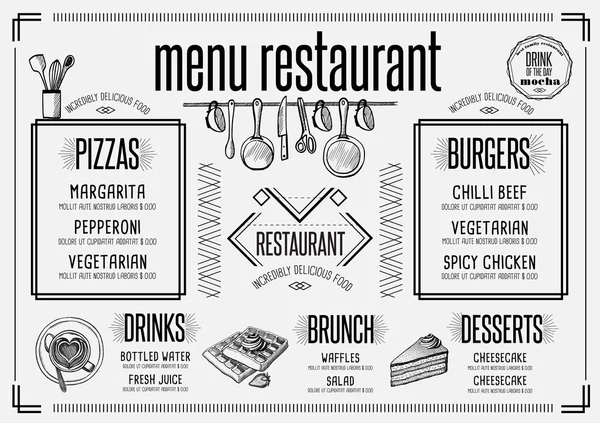 Restaurant de menu, modèle de nourriture — Image vectorielle