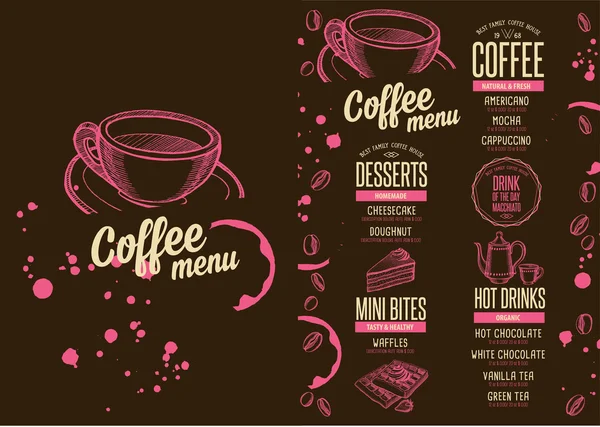 Restaurace menu káva, nápoj šablona — Stockový vektor