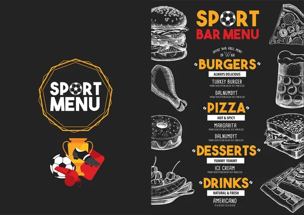 Menü Sport Bar Restaurant, Lebensmittel-Vorlage — Stockvektor