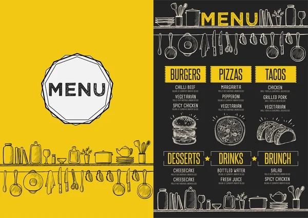 Restaurant de menu, modèle de nourriture — Image vectorielle