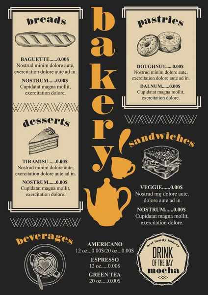 Menu restauracji piekarnia, żywności szablonu — Wektor stockowy