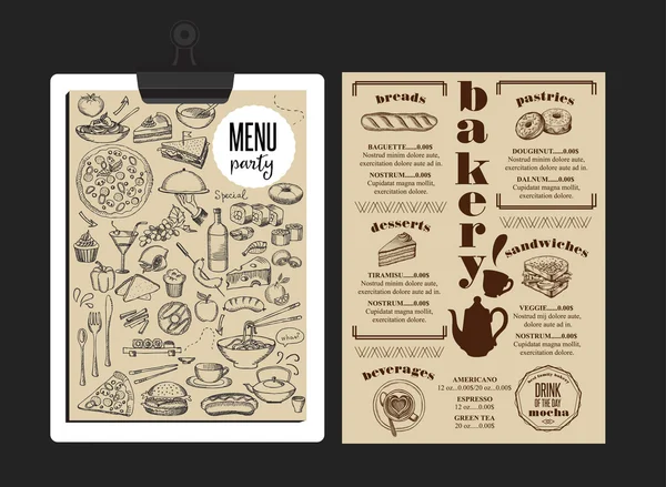 Menú panadería restaurante, plantilla de comida — Archivo Imágenes Vectoriales
