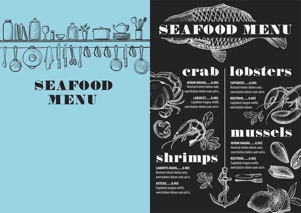 Menu seafood restaurant, food template Royalty Free Stock Vectors