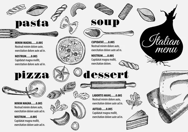 Menu Italiaanse restaurant, eten sjabloon Rechtenvrije Stockillustraties