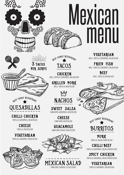 墨西哥餐厅，菜单、 模板 图库矢量图片