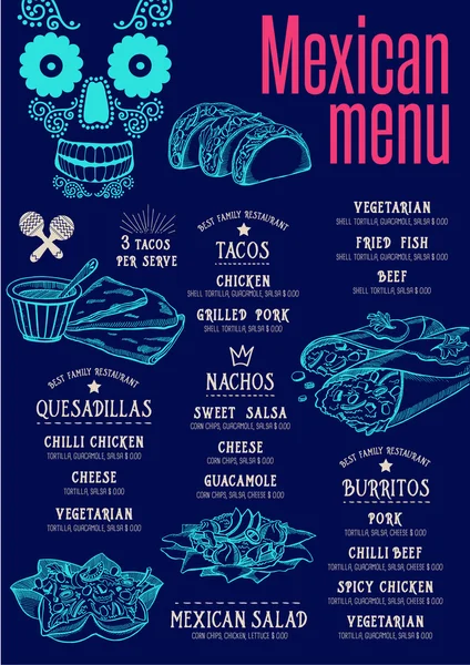墨西哥餐厅，菜单、 模板 图库插图